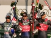 ALPINE SKI WORLD CHAMPHIONCHIPS--usa's Daron Rahlves silver medalist, Usa's bode Miller gold medalist, Austria's Michael Walchhofer medalist. Bormio, February, 03, 2005